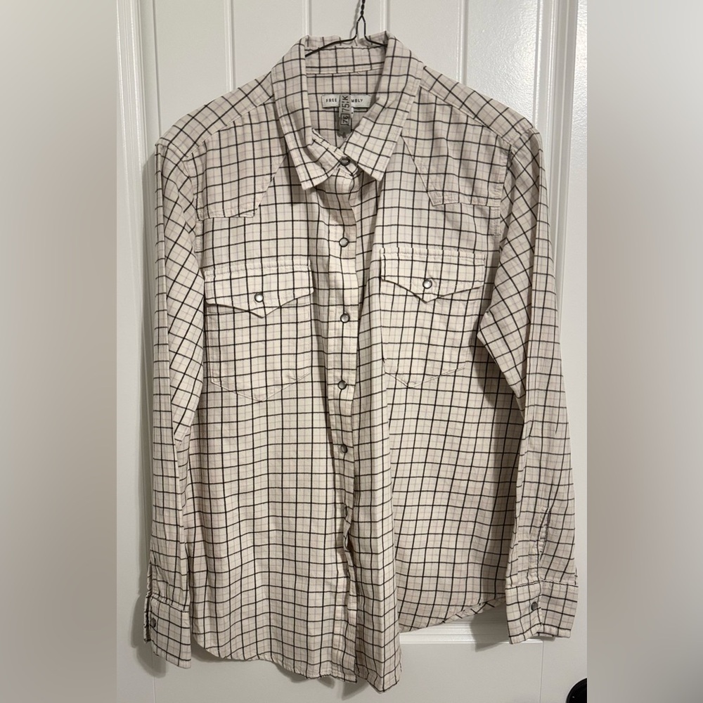 Free Asembly Men's Cream Checkered western shirt.